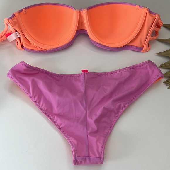 EUC VICTORIA SECRET STRAPLESS BIKINI SET | PURPLE & ORANGE | 34C & SMALL - Picture 4 of 6